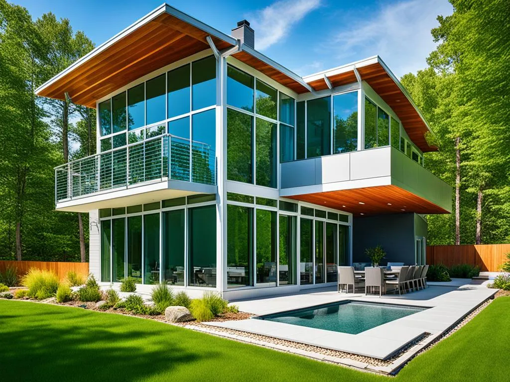 Modern two-story house with large tinted glass windows and a spacious backyard, showcasing professional window tinting by Startint